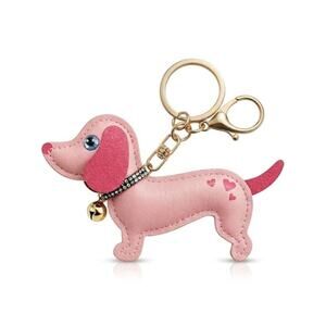 Handmade Leather Dachshund Pink Keychain & Bag Charms, Wiener Dog Gifts